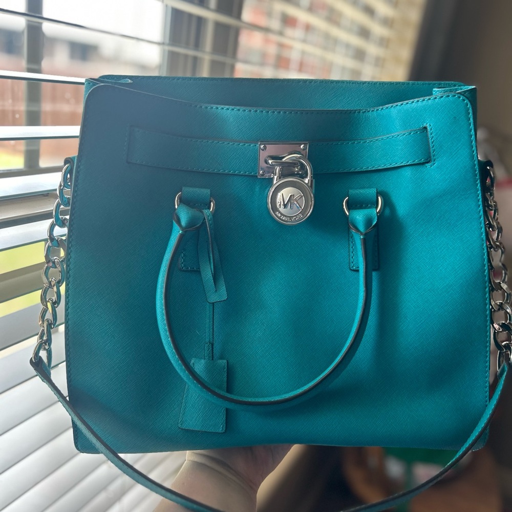 New, never carried Michael Kors Teal Satchel with Silver Hardware
